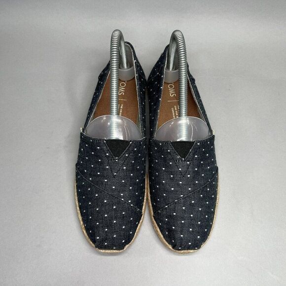 Toms Alpargata Shoes Women's Size 6.5 Chambray Dot Espadrille Slip On Loafers - Picture 3 of 12